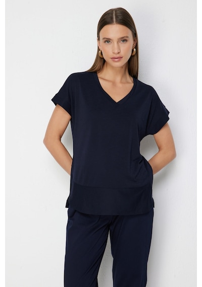 On Kadın V Yaka Parçalı T-shirt 71475 Lacivert On Kadın V Yaka Parçalı T-shirt 71475 Lacivert