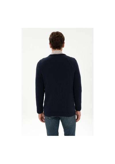 U.S. Polo Assn. Erkek Slim Fit Bisiklet Yaka Lacivert Kazak 50314975-VR033