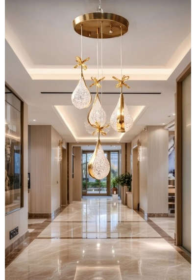 Bohem Aydınlatma 3+1 Modern Armut Desen Sarkıt 3 Renk Led Salon/antre/yatak Odası Avizesi Gold 1