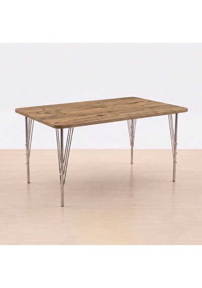 Modern Ahşap Desenli 6 Kişilik Yemek Masası 119x89 Cm Sabit Metal Ayaklı Sağlam Mutfak Masası, Çalışma Masası, Balkon Masası Atlantik - Çam