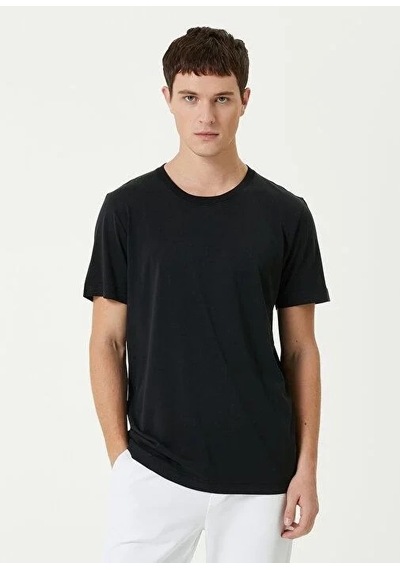 Erkek Düz Tişört Bisiklet Yaka Regular Fit Yazlık Kısa Kol T-shirt - Siyah