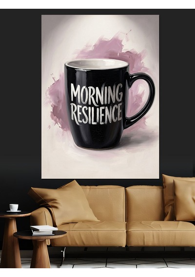 Morning Resilience Yazılı Siyah Kupa Dekoratif Kanvas - Mdf Ahşap Tablo