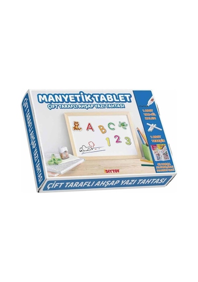 2250 Manyetik Çift Taraflı Tablet Ahşap Yazı Tahtası  -Dıytoy