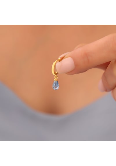 925 Ayar Gümüş Gerçek Ve Doğal Damla Taşlı Küpe - Es00147 Gold