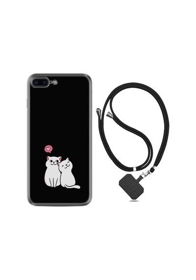 Uyumlu Iphone 7 8 Plus Kılıf Ipli Boyun Askılı Desenli Silikon Love Cats 1690