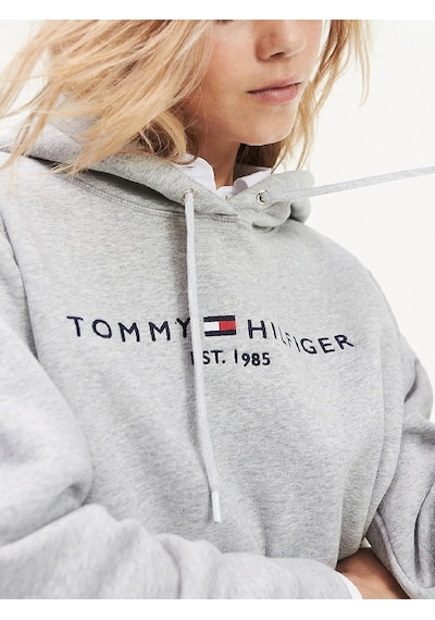 Tommy Hilfiger Bayan Kapşonlu Sweatshirt Gri
