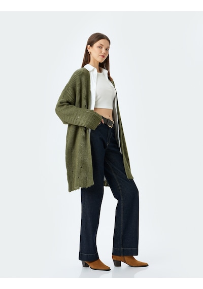Koton Oversize V Yaka Dökümlü Uzun Triko Hırka Haki 5wal90104ht Haki Koton Oversize V Yaka Dökümlü Uzun Triko Hırka Haki 5wal90104ht Haki