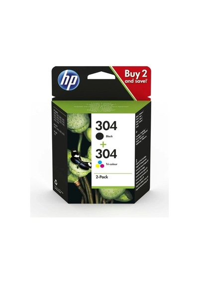 Hp 304 Mürekkep Kartuş Siyah / Üç Renkli 2'li Paket 3jb05ae