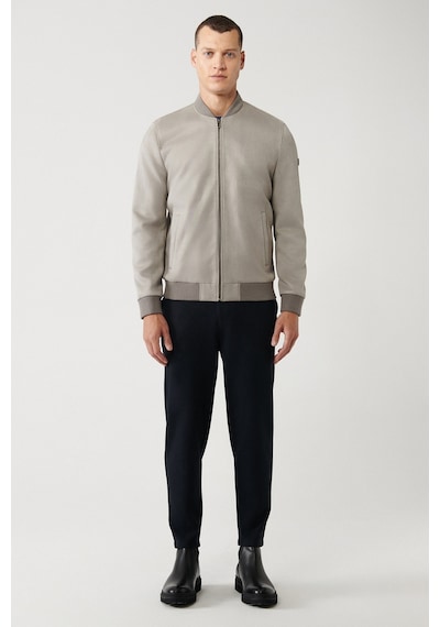Avva Erkek Açık Gri Bomber Yaka Fermuarlı Süet Görünümlü Comfort Fit Mont B006045 Açık Gri