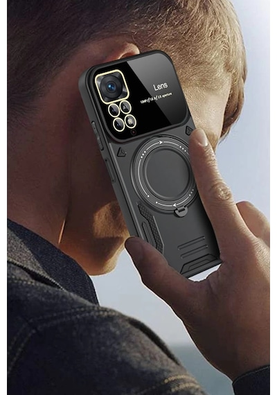 Xiaomi Redmi Note 12 Pro 4g Kılıf Joy Lens Standlı Kapak - Koyu Yeşil Düz Renkli