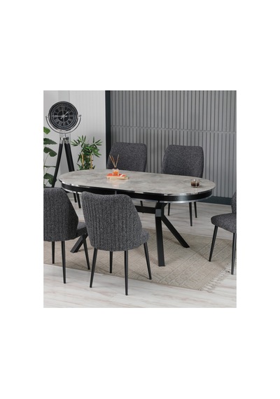 Mars Hazal Serisi, Lak Panel Masa Takımı 6 Sandalyeli 170x90 Cm Şık Yemek Grubu Gri Mars Hazal Serisi, Lak Panel Masa Takımı 6 Sandalyeli 170x90 Cm Şık Yemek Grubu Gri