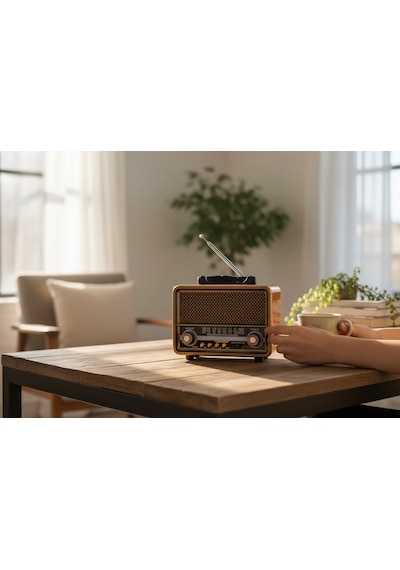 Rt-706 Nostaljik Ahşap Görünüm Eskitme Radyo,güneş Panelli Radyo