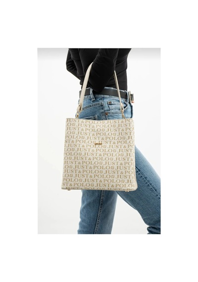 Just Polo Kadın Monogram Baskılı El Ve Omuz Çantası Ebat 25 X 25 Krem 76966717