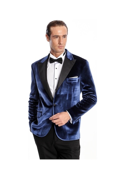 Wessi Kadife Slim Fit Mavi Erkek Smokin Ceket Mavi