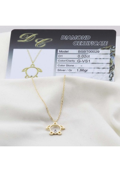 Pırlanta Taş Kaplumbağa 0.02 Ct Gold Micron Kaplama Gümüş Kolye Gümüş
