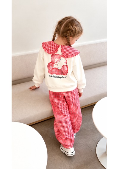Elzo Collection Kız Çocuk Pötikare Bebe Yaka Ayıcık Baskılı Sweatshirt Pötikare Gabardin Denim Kot Pantolon Alt Üst Takım Ekru - Kırmızı Elzo Collection Kız Çocuk Pötikare Bebe Yaka Ayıcık Baskılı Sweatshirt Pötikare Gabardin Denim Kot Pantolon Alt Üst Takım Ekru - Kırmızı