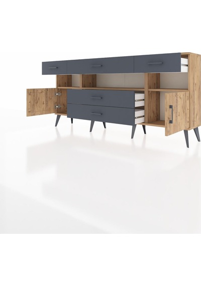 Arges Konsol 3 Raflı 5 Çekmeceli 2 Kapaklı 176x30x83 Çam-çam/antrasit Çam/antrasit Arges Konsol 3 Raflı 5 Çekmeceli 2 Kapaklı 176x30x83 Çam-çam/antrasit Çam/antrasit