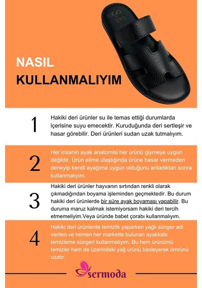 Sermoda Hakiki Deri Erkek Terlik - Yumuşak Kalın Tabanlı Hakiki Cırtlı Deri Erkek Terlik Şırıngıl Siyah