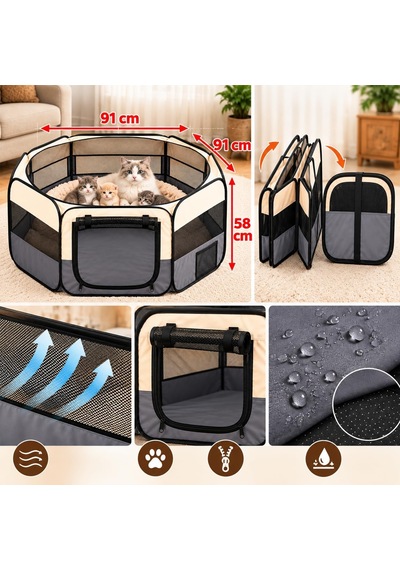 Orta Boy Katlanabilir Kedi Köpek Doğum Çadırı Oyun Alanı 91 X 91 X 58 Cm