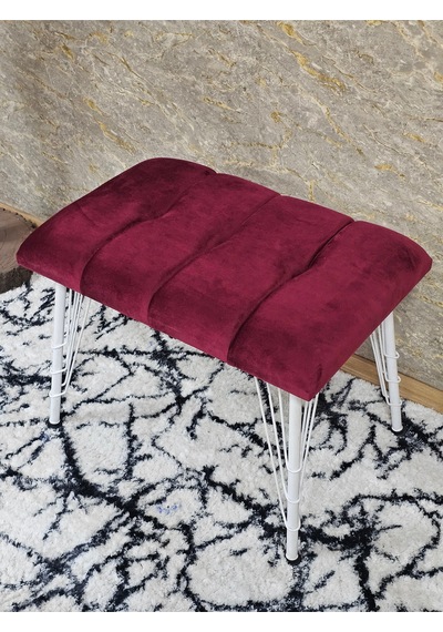 Zafir Metal Beyaz Tel Ayaklı 60 Cm Puf Bench - Puf - Bench - Oturak - Mutfak Oturağı - Antre Oturağı Bordo