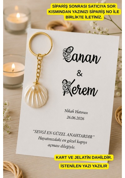 Özel Çiçek İsimli İstiridyeli Anahtarlık - Söz Hediye - Nişan Hediye - Nikah Hediye - 30 Adet