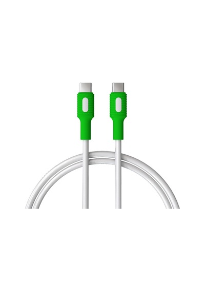 Type C-c Power Delivery Hızlı Şarj Kablosu, Beyaz Kablo, Beyaz/yeşil Uçlar 120 Cm