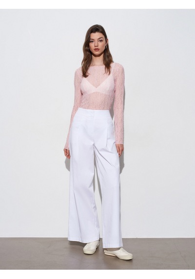 Dilvin 32764 Kayık Yaka Dantel Top-açık Pembe