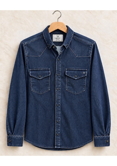 Classics Men Report Uzun Kol Slim Fit Erkek Jean Gömlek - 7783 Lacivert