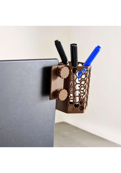 3d Baskı Monitor Kalemlik - Petek Desenli Laptop Kenar Altıgen Kalemlik-kahverengi Diğer