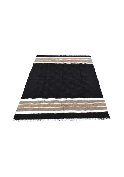 Kilim Antik El Dokuma Yün Çizgili Dikişsiz Çift Kişilik Tiftik Siirt Battaniyesi 0030 - Yeni - Siyah