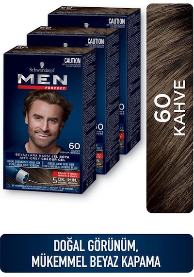 Schwarzkopf Men Perfect Saç Boyası 60 Kahve 3'lü