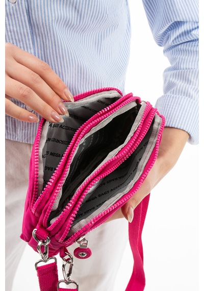 Nemo Bags Fuşya Unisex Cüzdan, 4 Gözlü, Telefonluk, Crinkle Kumaş, Çapraz Askılı Omuz Çantası, 20x12cm Fuşya