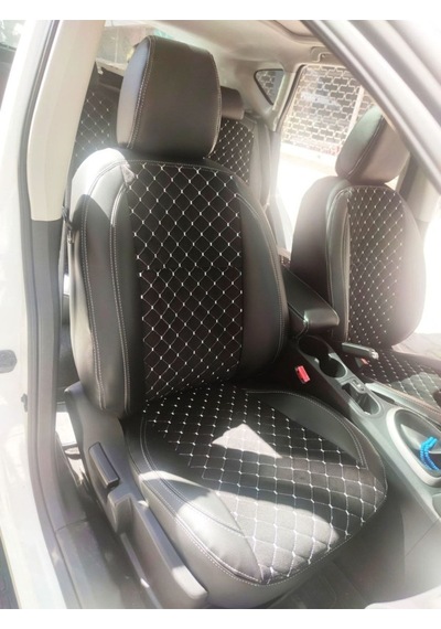 Nissan Qashqai 2007 2013 Arası Uyumlu Sırt 2+1 Arka Sırt Kolcaklı Model Siyah Zemin Beyaz Nakışlı