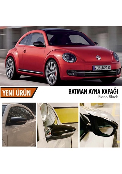 Volkswagen Beetle Yarasa Ayna Kapağı Batman Parlak Siyah Piano Black