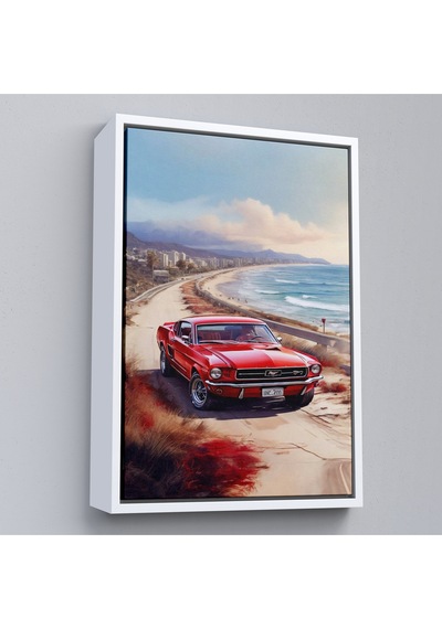 Ahşap Çerçeveli Sahil Kebuyologknvındaki Kırmızı Mustang Tablo-7770