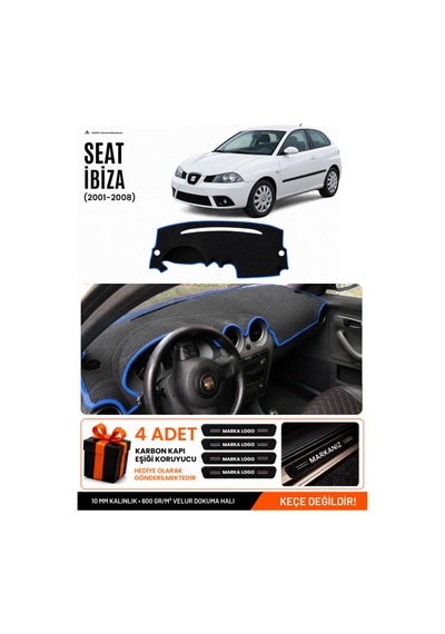 Seat Ibıza 2001-2008 Uyumlu Torpido Koruma, Torpido Örtüsü, Torpido Kılıfı - Siyah-mavi - Se003