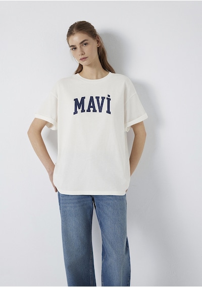 Mavi - Mavi Logo Baskılı Ekru Tişört. 1600843-81964 Ekru