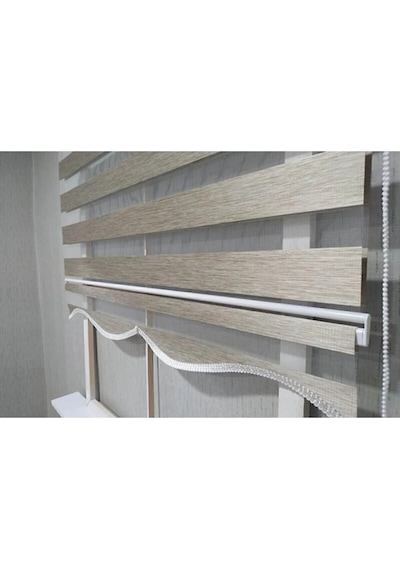 Ahşap R-07 Düz Zebra Stor Perde Etek Dilimli Alüminyum Kasa+etek Dilimi  Kahverengi 100 x 200