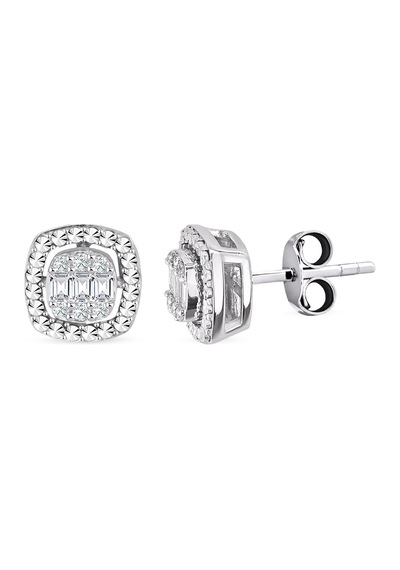Modern Tasarım 0.16 Ct Baget Kare Tektaş  Küpe
