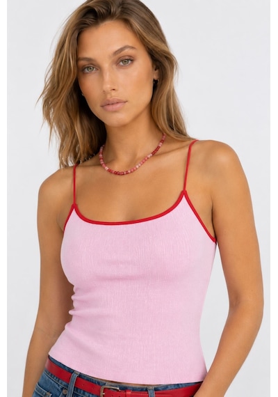 Neden Tekstil Kontrast Şeritli Triko Atlet Body - Pembe-kırmızı