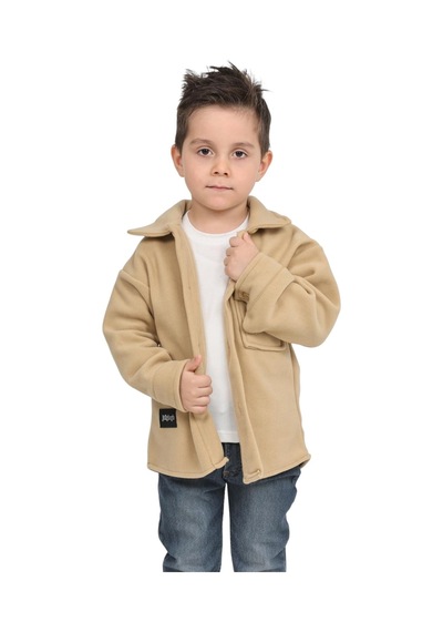 Erdem Kıds Erkek-kız Çocuk Unisex Pamuklu Günlük-casual Kışlık Polar Ceket Gömlek Bej Bej