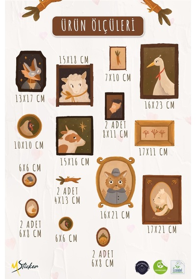 Vintage Pastoral Çerçeve Duvar Sticker Seti 8 Li Pastel Bahar Temalı Dekoratif Stickerlar Dijital Baskı