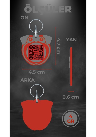 Petjoo 9.Konfüçyüs Kırmızı-Gri Qr'lı Köpek Künyesi
