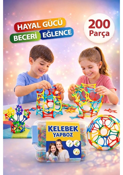 Kelebek Yapboz 200 Parça Renkli Birleştirmeli Yapı-şekil Oyuncağı Puzzle Eğitici Blok Seti Saklama Kaplı