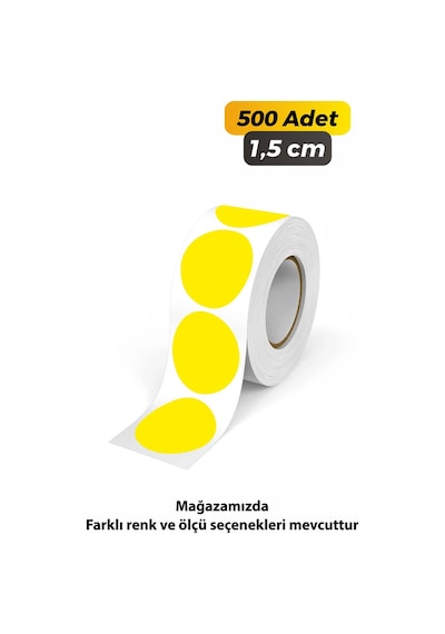 Yuvarlak Kesim Sarı Renk Etiket 1,5cm - 500 Adet