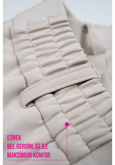 Goffra Kadın Flexon Ultra Esnek Relaxed Beli Lastikli Jogger Pantolon Krem W702-r0433-06