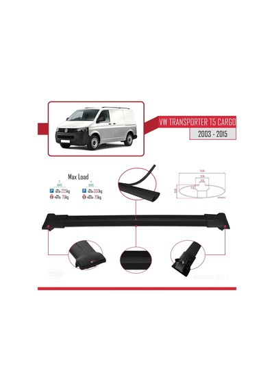 Volkswagen Transporter T5 2003-2015 Arası İle Uyumlu Fly Model Ara Atkı Tavan Barı Siyah 3 Adet Bar