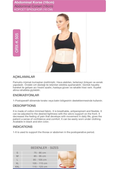 Abdominal Korsesi 16 Cm Günlük Kullanım Medikal Karın Korsesi Orx -k505
