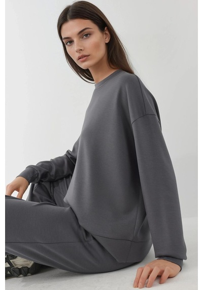 Hiccup Modal Dokunuşlu Basic Sweatshirt Kömür Grisi