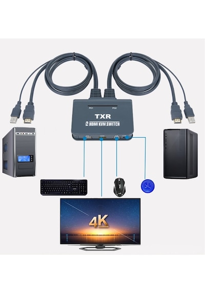 4732 HDMI KVM Switch 2 Port Usb Pc Tek Kasa Klavye Mouse Kontrol Çoklayıcı